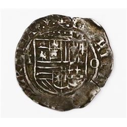 Mexico City, Mexico, cob 1 real, Philip II, assayer O to right, mintmark oM to left.