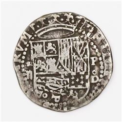 Lima, Peru, cob 2 reales, Philip II, assayer Diego de la Torre, *-ii to left, P-oD to right.