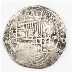 Potosi, Bolivia, cob 8 reales, Philip II, assayer B (5th period), borders of x's.