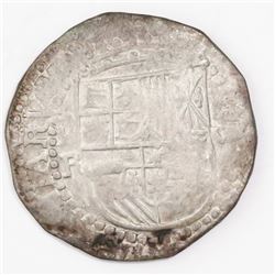 Potosi, Bolivia, cob 8 reales, Philip III, assayer R (curved leg).