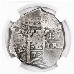 Potosi, Bolivia, cob 8 reales, 1673E, encapsulated NGC F 15.