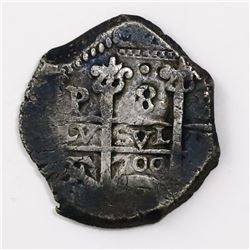 Potosi, Bolivia, cob 8 reales, 1700F.