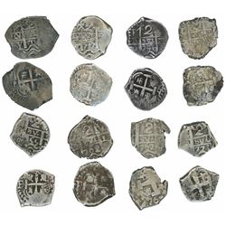 Lot of eight Potosi, Bolivia, cob 2 reales of the 1700s: 1716Y, 1737M, 1746q, 1750E/q, 1755(q), 1762