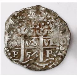 Potosi, Bolivia, cob 1 real, 1654E, dot-PH-dot at top.