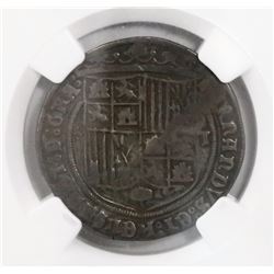 Toledo, Spain, 1 real, Ferdinand-Isabel, five dots in cruciform to left, mintmark T to right, encaps