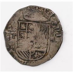 Toledo, Spain, cob 4 reales, Philip II, assayer M above mintmark T to left.