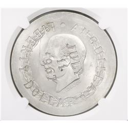 Anguilla, 1 "Liberty" dollar, July 11, 1967, struck on a Mexico City, Mexico, 5 pesos, 1952, Hidalgo