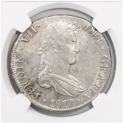 Potosi, Bolivia, bust 8 reales, Ferdinand VII, 1817PJ, encapsulated NGC AU 55.