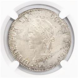 Potosi, Bolivia, 8 soles, 1862FP, encapsulated NGC UNC details / surface hairlines.