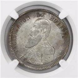 Potosi, Bolivia, 1 melgarejo, 1865FP, encapsulated NGC XF details / harshly cleaned.