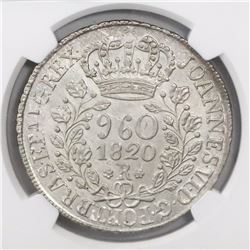 Brazil (Rio mint), 960 reis, Joao VI, 1820-R, struck over a Lima, Peru, 8 reales, Ferdinand VII, 181