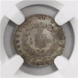 Santiago, Chile, 1/2 real, 1844IJ, encapsulated NGC MS 62.