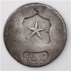 Copiapo, Chile, uniface 50 centavos, (1859), flat star, wide shield.
