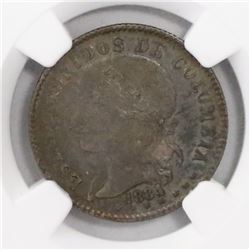 Bogota, Colombia, 20 centavos, 1884, encapsulated NGC AU 50.
