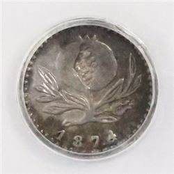 Medellin, Colombia, 1/4 decimo, 1874, encapsulated ANACS EF 40, ex-Dana Roberts.