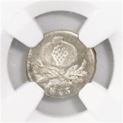 Popayan, Colombia, 1/4 decimo, 1875, 8 doubled at top, encapsulated NGC MS 64.