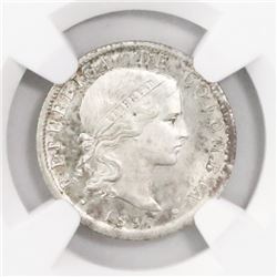 Bogota, Colombia (struck in Brussels), 10 centavos, 1897, encapsulated NGC MS 64.