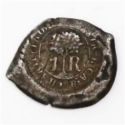 Costa Rica, 1 real, 1846JB counterstamp (Type IV) on a Potosi, Bolivia, cob 1 real, Philip V or Ferd