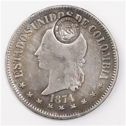 Costa Rica, 50 centavos, "lion" double countermark (Type VII, 1889) on Bogota, Colombia, 50 centavos