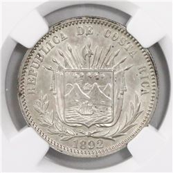 Costa Rica, 25 centavos, 1892, HEATON-BIRMm, encapsulated NGC MS 63, ex-Richard Stuart (designated o