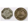 Image 1 : Lot of two St. Thomas, Danish West Indies, copper-nickel merchant tokens, ca. 1880 and 1890.