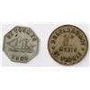 Image 2 : Lot of two St. Thomas, Danish West Indies, copper-nickel merchant tokens, ca. 1880 and 1890.