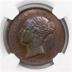Great Britain, copper 1/2 penny, Victoria, 1853, encapsulated NGC MS 64 BN.