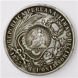 Guatemala, 1 peso, "1/2 real" counterstamp of 1894 on a Lima, Peru (struck in Santiago), 1 sol of 18