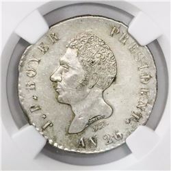 Haiti, 100 centimes, AN 26 (1829), Boyer, encapsulated NGC AU details / surface hairlines.