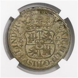 Mexico City, Mexico, pillar 2 reales, Charles III, 1763M, encapsulated NGC AU 58.