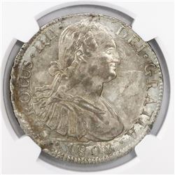 Mexico City, Mexico, bust 8 reales, Charles IV, 1808TH, encapsulated NGC AU 58.