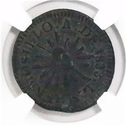 Hermosillo (Sonora State), Mexico, copper 1/4 real 1835/3LS, encapsulated NGC VF 35 BN, finest and o