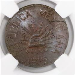 Jalisco, Mexico, copper 5 centavos, 1915, encapsulated NGC MS 63 BN.