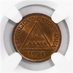 Nicaragua (Philadelphia mint), bronze 1/2 centavo, 1924, encapsulated NGC MS 65 RB, ex-Richard Stuar