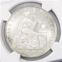 Lima, Peru, 1 sol, 1870YJ, encapsulated NGC MS 63.