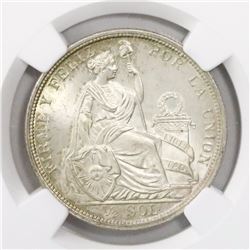 Lima, Peru, 1/2 sol, 1915FG JR, encapsulated NGC MS 66.