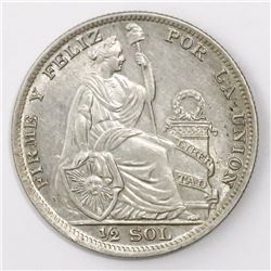 Lima, Peru, 1/2 sol, 1935, no assayers' marks on stems, rare.