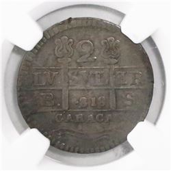 Caracas, Venezuela (Republican issue), 2 reales, 1818BS (struck in 1830), rosettes flanking cross, e