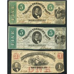 Lot of seven Richmond, Virginia Treasury notes, 1862.