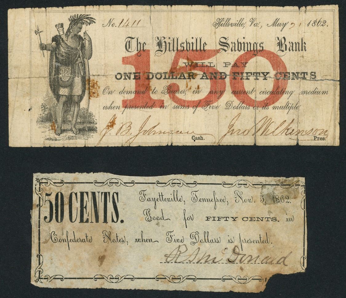 Lot of two scrip notes, 1862.