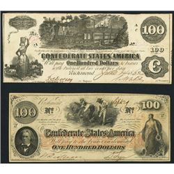 Lot of two Richmond, CSA, $100 notes, 1862.
