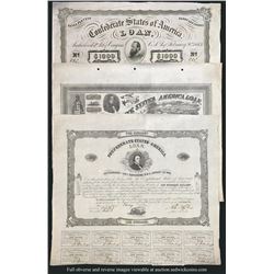 Lot of three Richmond, CSA, coupon bonds, 1862-63.