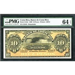 San Jose, Costa Rica, Banco de Costa Rica, remainder 10 colones, 1-4-1899, certified PMG Choice UNC