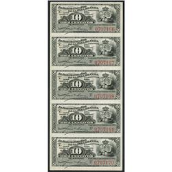 Havana, Cuba, El Banco Espanol de la Isla de Cuba, uncut sheet of six 10 centavos, 15-2-1897.