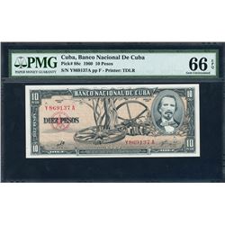 Cuba, Banco Nacional de Cuba, 10 pesos, 1960, certified PMG Gem UNC 66 EPQ, Che Guevara printed sign