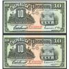 Image 1 : Lot of two Asuncion, Paraguay, Banco de la Republica, 10 pesos fuertes, 25-10-1923.