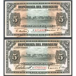 Lot of two Asuncion, Paraguay, Banco de la Republica, 5 pesos fuertes, 25-10-1923.
