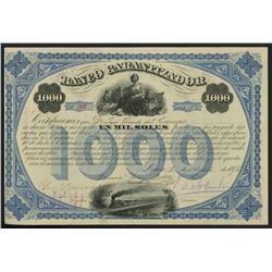 Lima, Peru, Banco Garantizador, 1,000 soles bond, 2-8-1875.