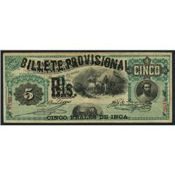 Lima, Peru, Billete Provisional, 5 reales de inca, 1-9-1881.