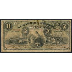 Lima, Peru, Republica del Peru, 2 soles, 30-6-1879, with 1881 Arequipa provisional stamp.